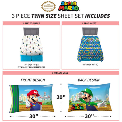 Franco Kids Bedding Super Mario Twin Size Sheet Set