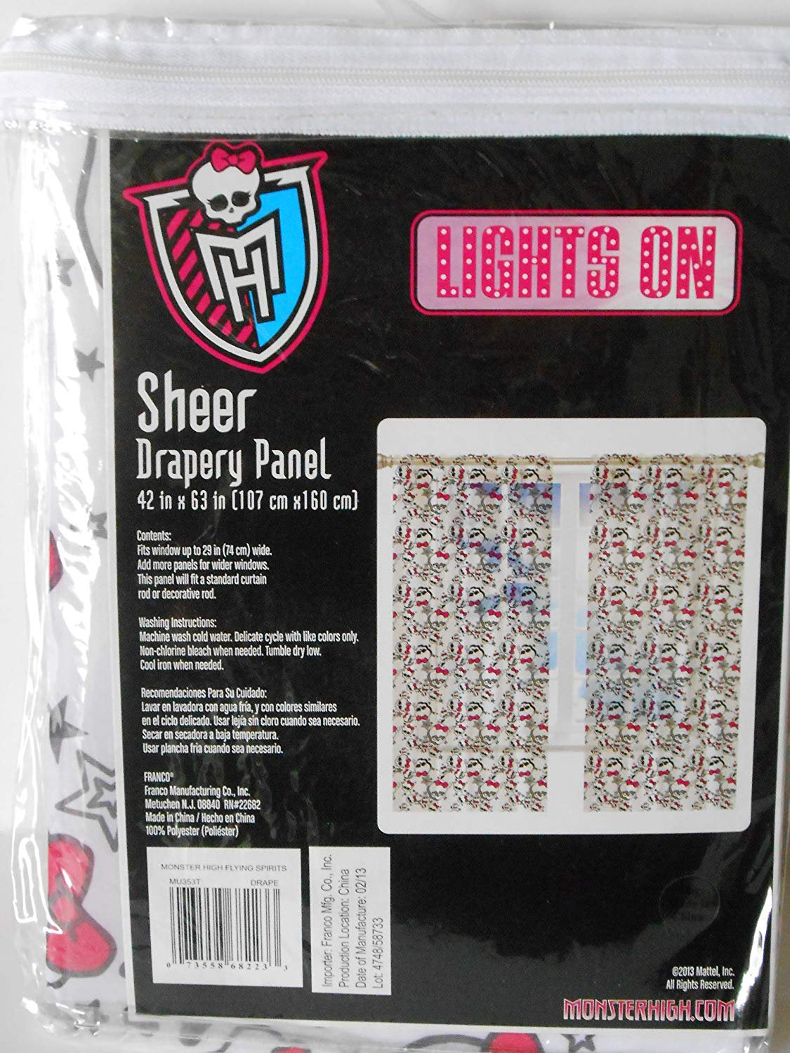 Monster High Sheer Window Panel Drape - 42x63
