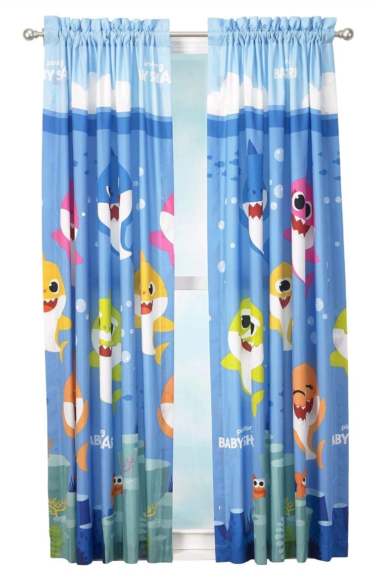 Baby Shark Kids Room Window Curtain Panels Drapes Set, 82 in x 63 in