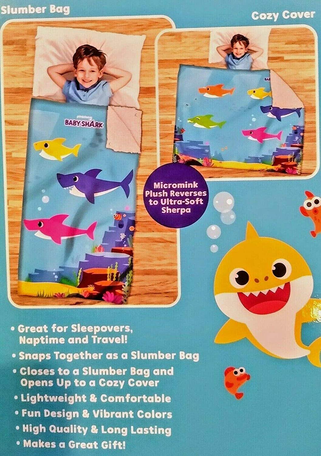 Franco Manufacturing Co. Baby Shark 2-in-1 Cozy Cover & Slumber Bag