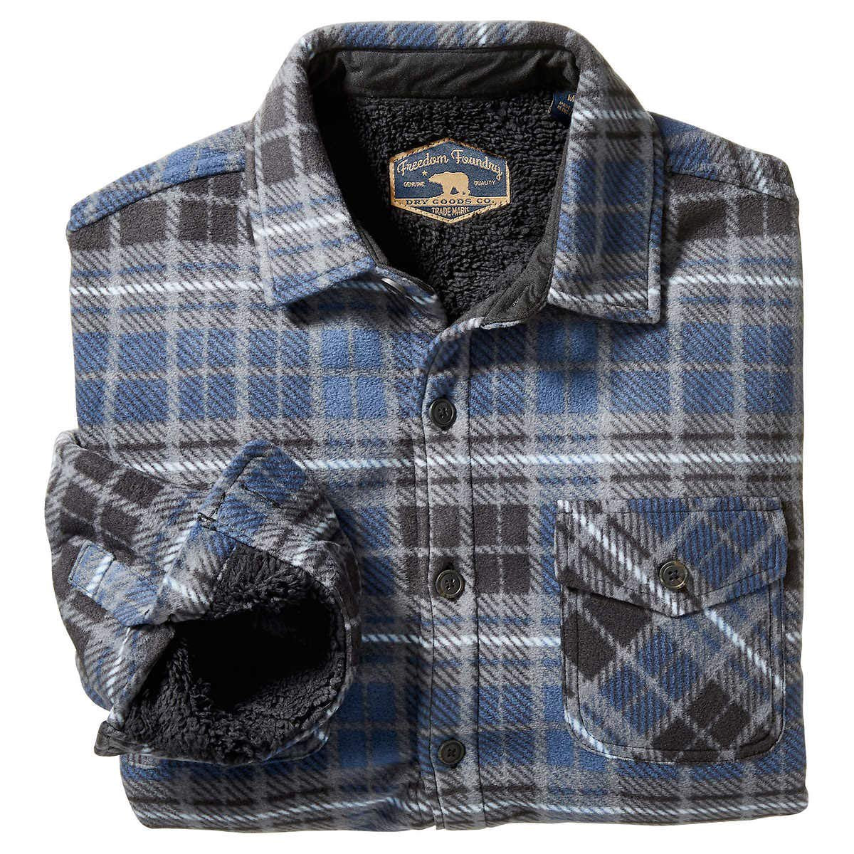 Freedom Foundry Men's Plaid Fleece Jackets Super Plush Sherpa Lined Jacket Shirt