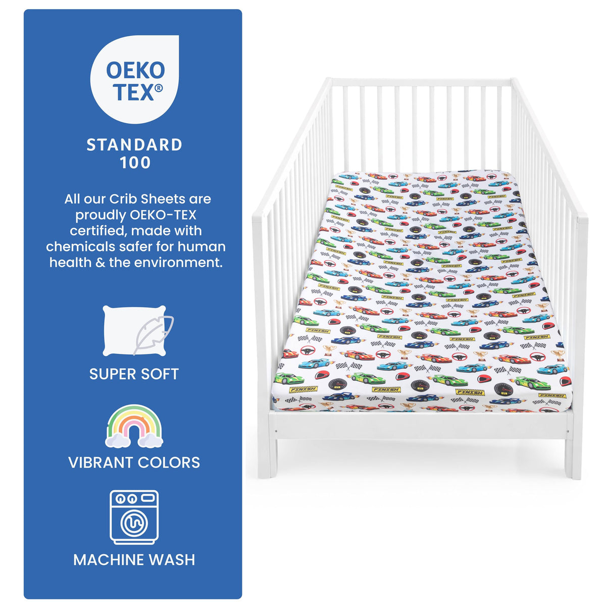 Today's Kids 1-Pack Monster Truck Fitted Baby Crib Sheet Boy - Soft & Breathable Printed Nursery Toddler Bed Sheets for Boys, Elastic Edge with Deep Pockets, Machine Washable, Fits 28" x 52" Mattress