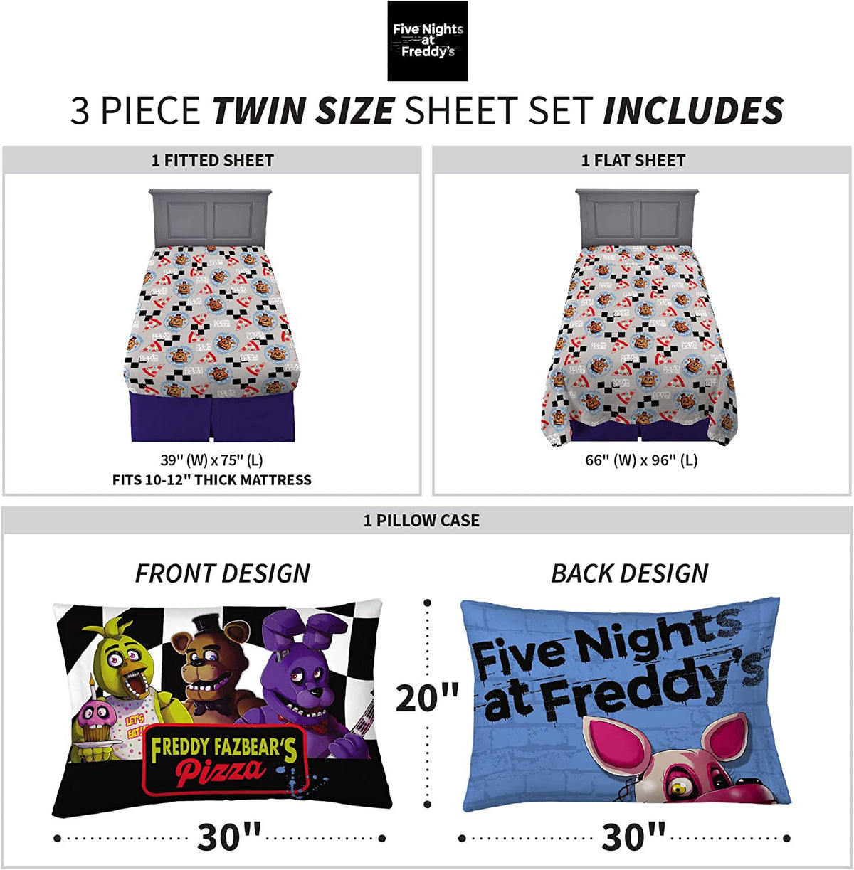 Five Nights At Freddy's Twin Size Sheet Set