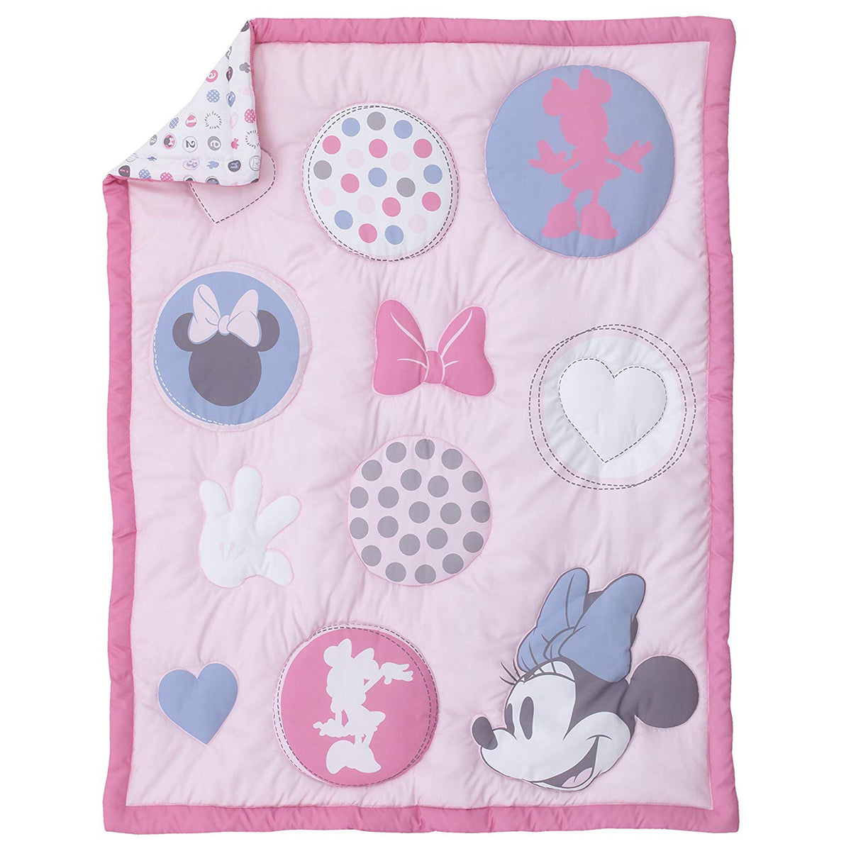 Disney Minnie Mouse Pretty in Pink 3 Piece Nursery Crib Bedding Set, Pink, Grey, Rose