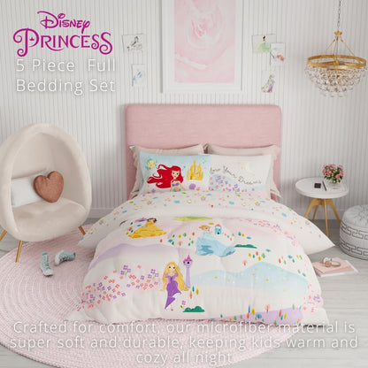 Disney Princess Kids Bedding Full Comforter and Sheets, 5 Piece Set
