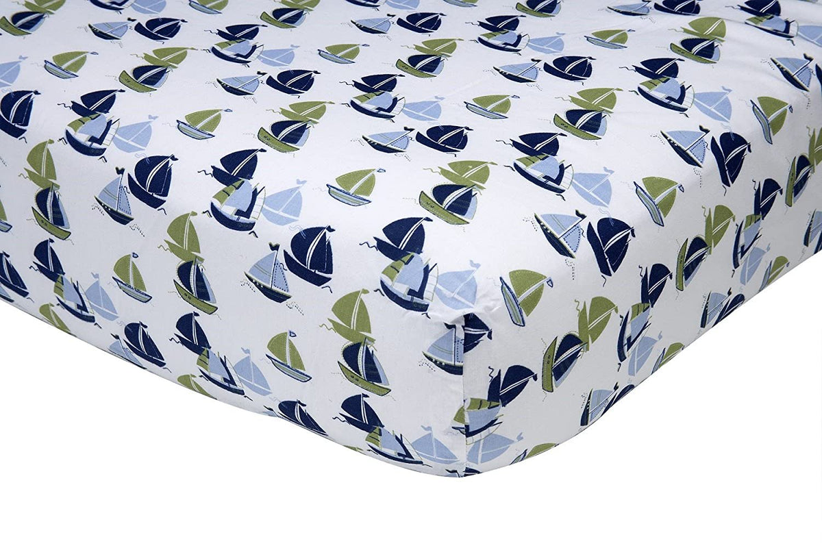 Nautica Kids Zachary 7-Piece Patchwork Sailboats Nursery Crib Bedding Set, Navy/Sage/Light Blue/White