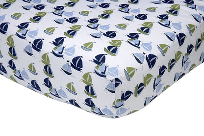 Nautica Kids Zachary 7-Piece Patchwork Sailboats Nursery Crib Bedding Set, Navy/Sage/Light Blue/White
