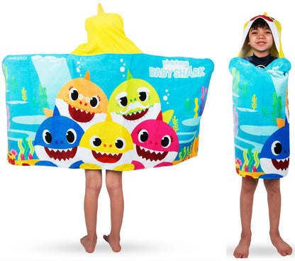 Baby Shark Kids Hooded Towel and Character Loofah Set, Cotton, Blue, Pinkfong