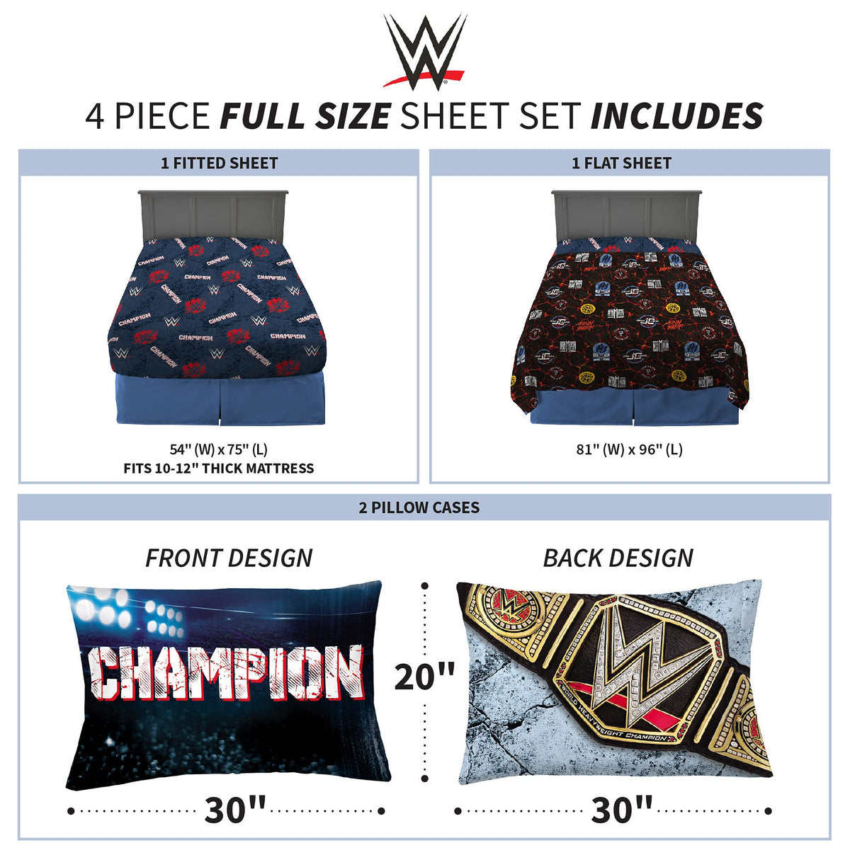 Franco Kids Bedding Soft Microfiber WWE Super Stars Full Size Sheet Set