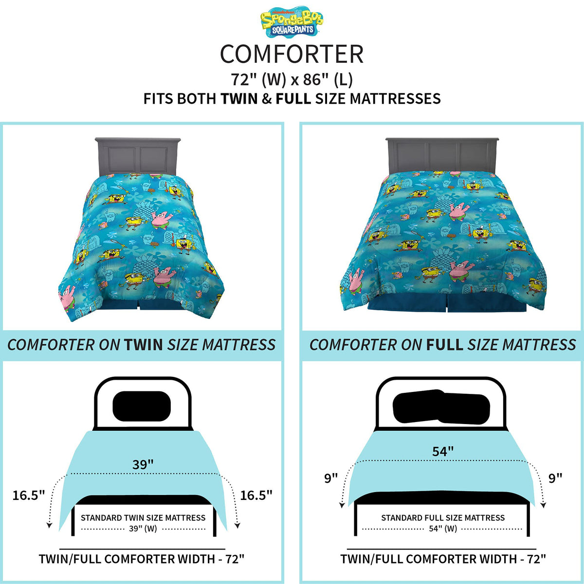 Franco Kids Spongebob Twin/Full Reversible Comforter, Size 72" x 86", Sponge on The Run