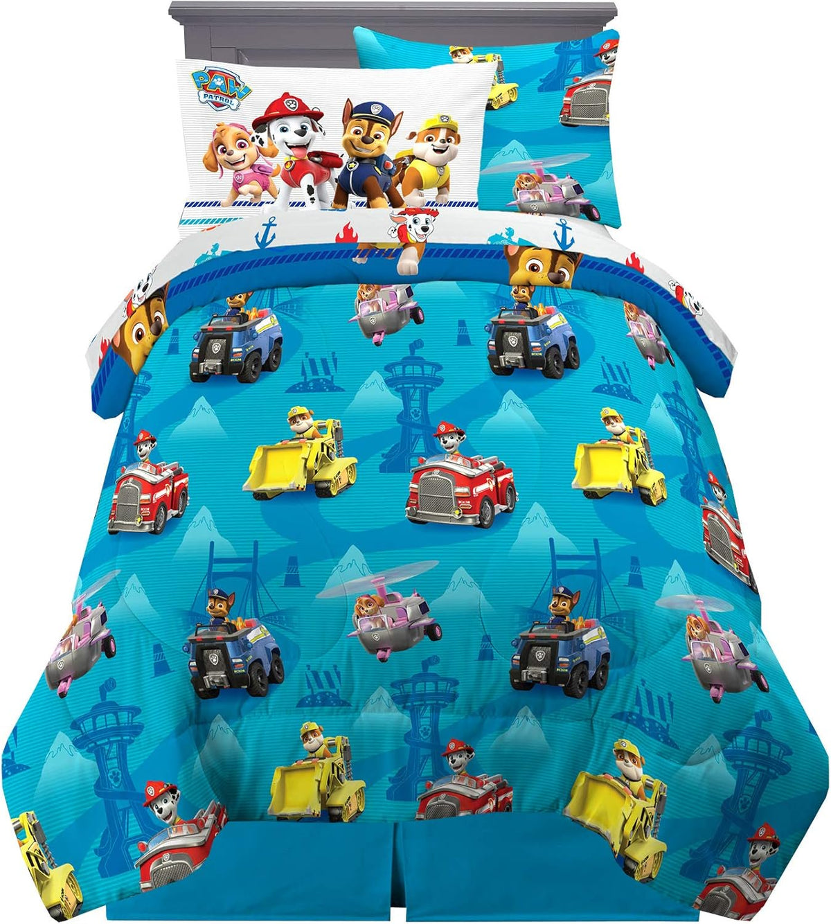 Paw Patrol Kids 5 Piece Twin Comforter and Sheet Set with Sham, By Franco