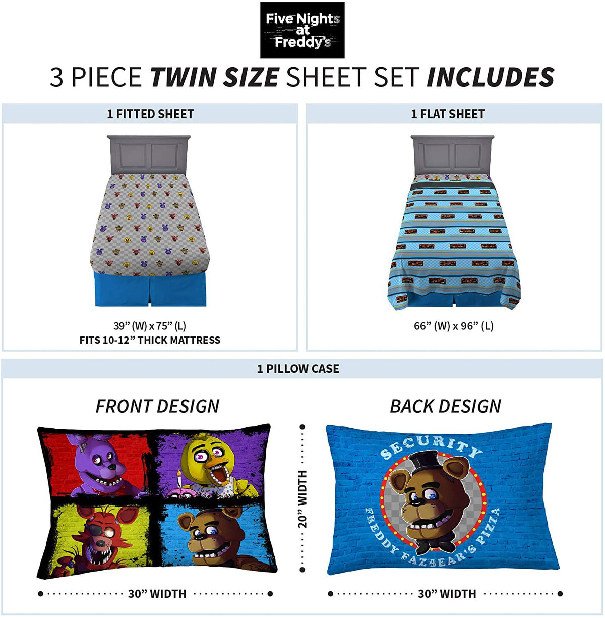 Franco Kids Bedding Sheet Set, Twin, Five Nights at Freddy's
