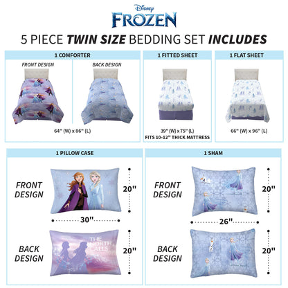 Disney Frozen 2 Twin Comforter & Sheets with Sham, 5 Piece Set