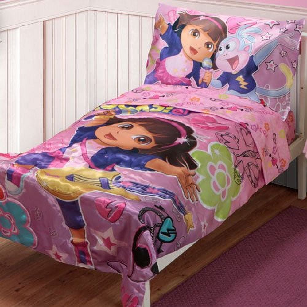 4pc Dora the Explorer Toddler Bedding Set Satin Dora Rocks Comforter and Shee...