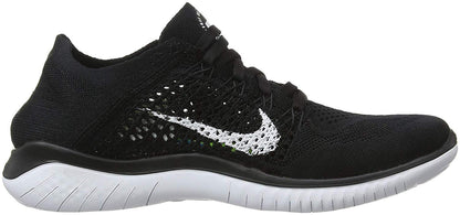 Nike Womens Free Rn Flyknit 2018 Low Top Lace Up Running, Black/White, Size 8.0