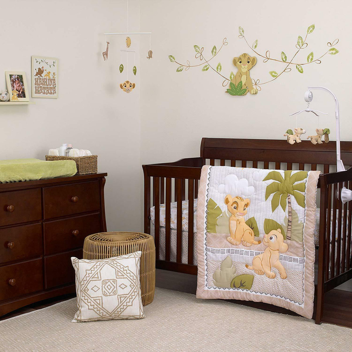 Disney Lion King Simba and Nala 3-Piece Nursery Crib Bedding Set, Ivory/Sage/Grey/Yellow
