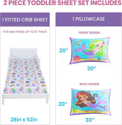 Todays Kids 2-Piece Unicorn Bedding Toddler Sheet Set - Breathable 100% Soft Brushed Microfiber Polyester, Standard Size Crib Sheet Set - Gentle on Delicate Skin - Fitted Toddler Sheets & Pillowcase