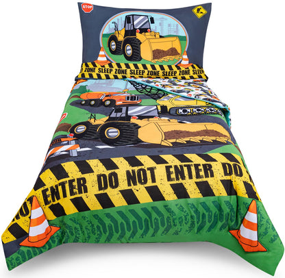 Todays Kids Monster Trucks Toddler Bedding Set for Boys - 4-Piece Toddler Bed Comforter Sets for Boys, Reversible Comforter & Pillowcase, Flat Sheet, Fitted Sheet, Breathable & Super Soft Microfiber