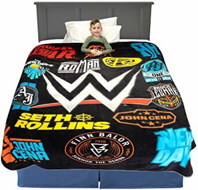 WWE Logo Mania Super Soft Plush Micro Raschel Blanket, 62 in x 90 in