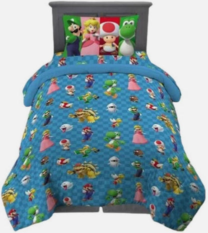 Franco Super Mario Kids Twin Comforter and Sheets Set, All The Players
