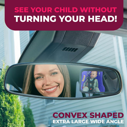 Todays Kids Baby Car Mirror for Back Seat Rear Facing - 360-Degree Adjustable Backseat Baby Mirror for Car, Extra Wide & Crystal Clear Car Mirror Baby Rear Facing Seat - Fully Assembled & Shatterproof