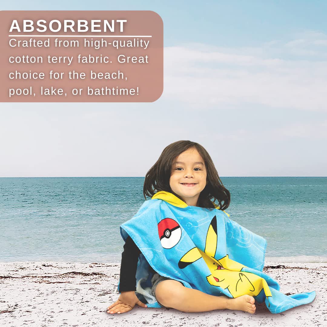 Franco Kids Beach/Pool/Bath/Camping Hooded Towel Poncho 24" X 22", Absorbent Cotton Cover up