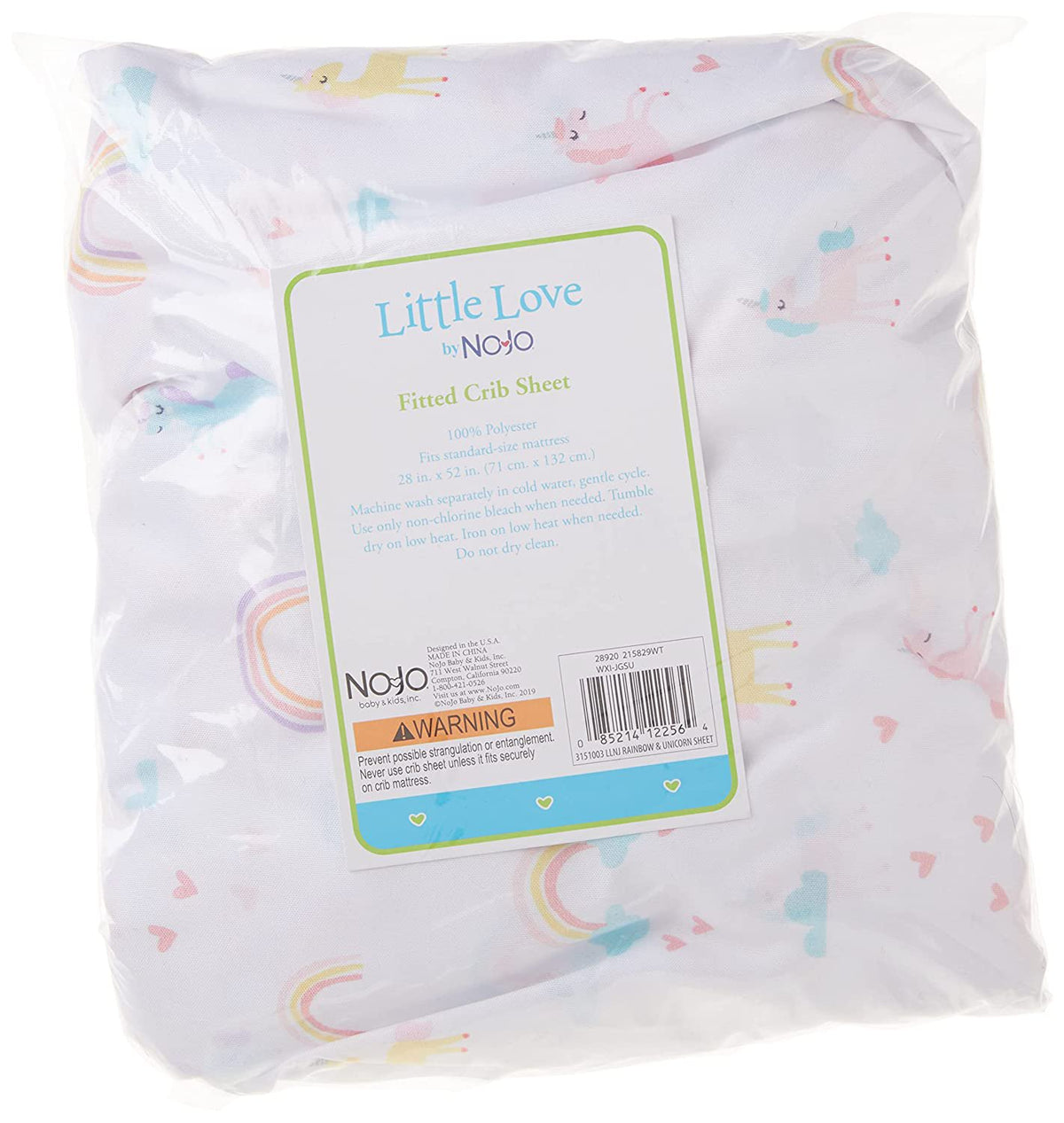 NoJo Fitted Crib Sheet, Rainbow Unicorn, Pink/Aqua/Yellow/White, 28x52x8 Inch (Pack of 1)