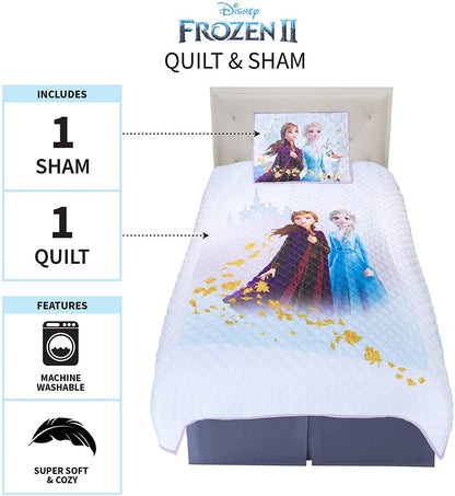 Disney Frozen 2 Soft Microfiber Quilt and Pillow Sham Set, Twin/Full Size 72" x 86"