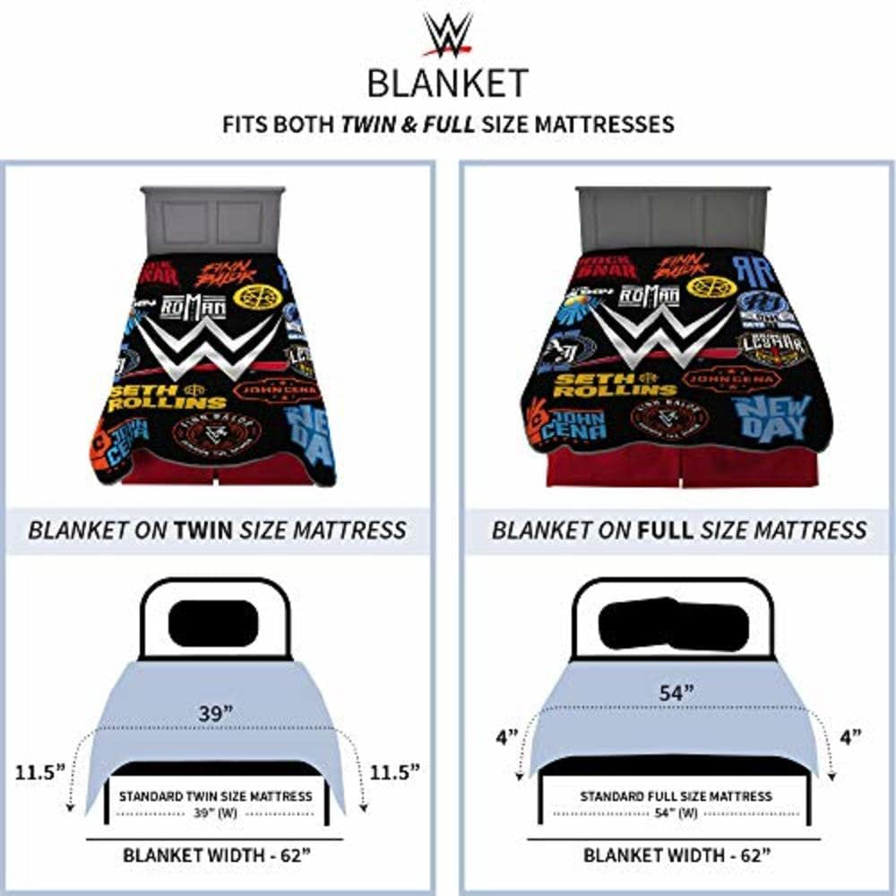WWE Logo Mania Super Soft Plush Micro Raschel Blanket, 62 in x 90 in