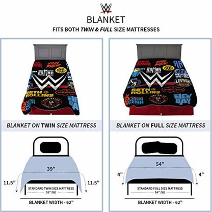 WWE Logo Mania Super Soft Plush Micro Raschel Blanket, 62 in x 90 in