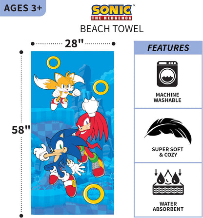 Sonic The Hedgehog Super Soft Cotton Kids Beach Towel, 58 in x 28 in