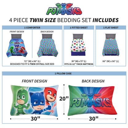 Franco Kids Bedding PJ Masks Twin Comforter & Sheet Set, 4 Piece Set