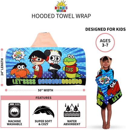 Ryan’s World Cotton Terry Hooded Towel Wrap, 24" x 50"