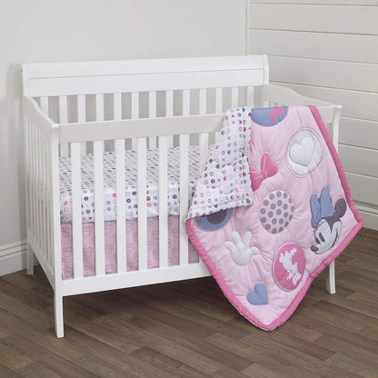 Disney Minnie Mouse Pretty in Pink 3 Piece Nursery Crib Bedding Set, Pink, Grey, Rose