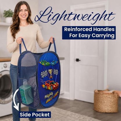Todays Kids Collapsible Mesh Pop-Up Laundry Hamper - Foldable Laundry Basket with Breathable Mesh, Reinforced Handles and Side Pocket