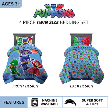 Franco Kids Bedding PJ Masks Twin Comforter & Sheet Set, 4 Piece Set