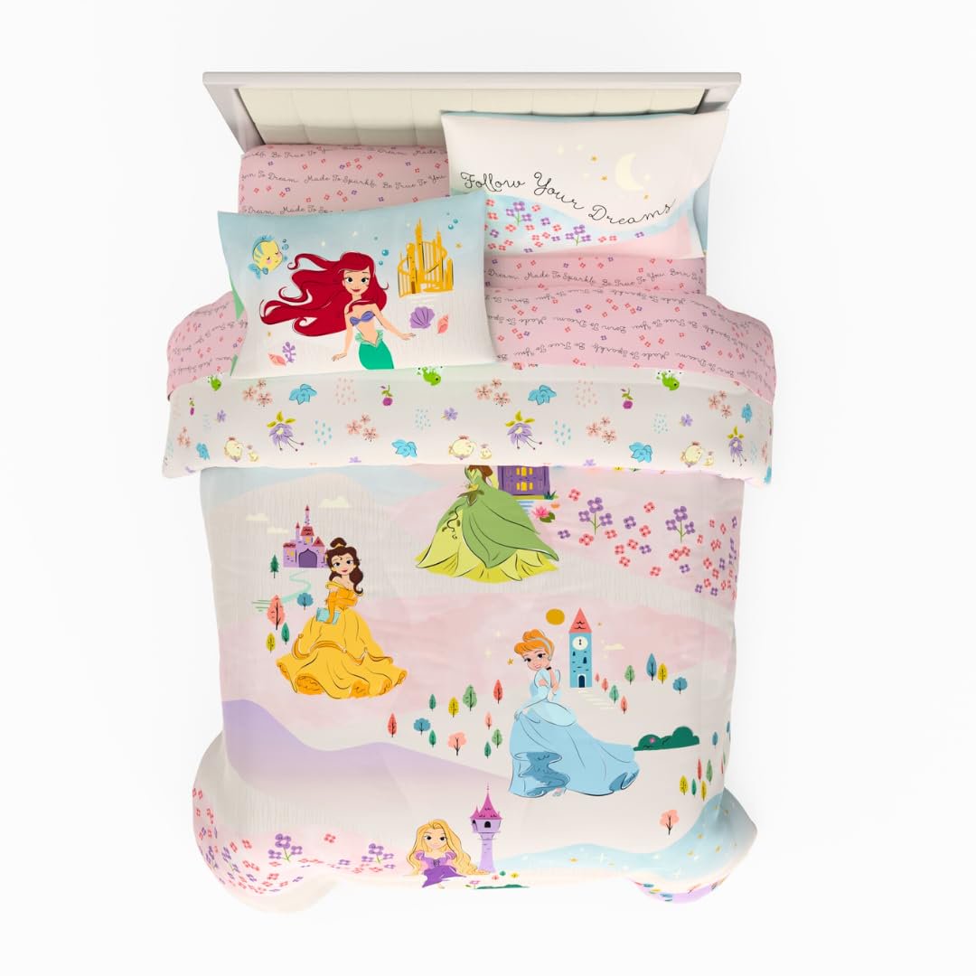 Disney Princess Kids Bedding Full Comforter and Sheets, 5 Piece Set