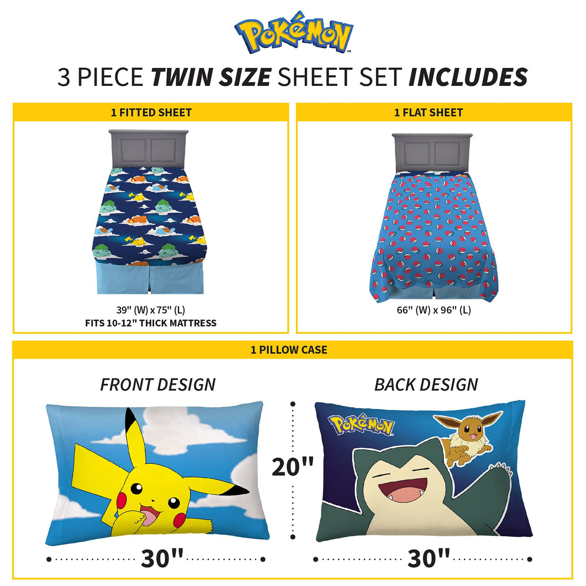 Franco Pokemon Anime Kids Twin Sheet Set