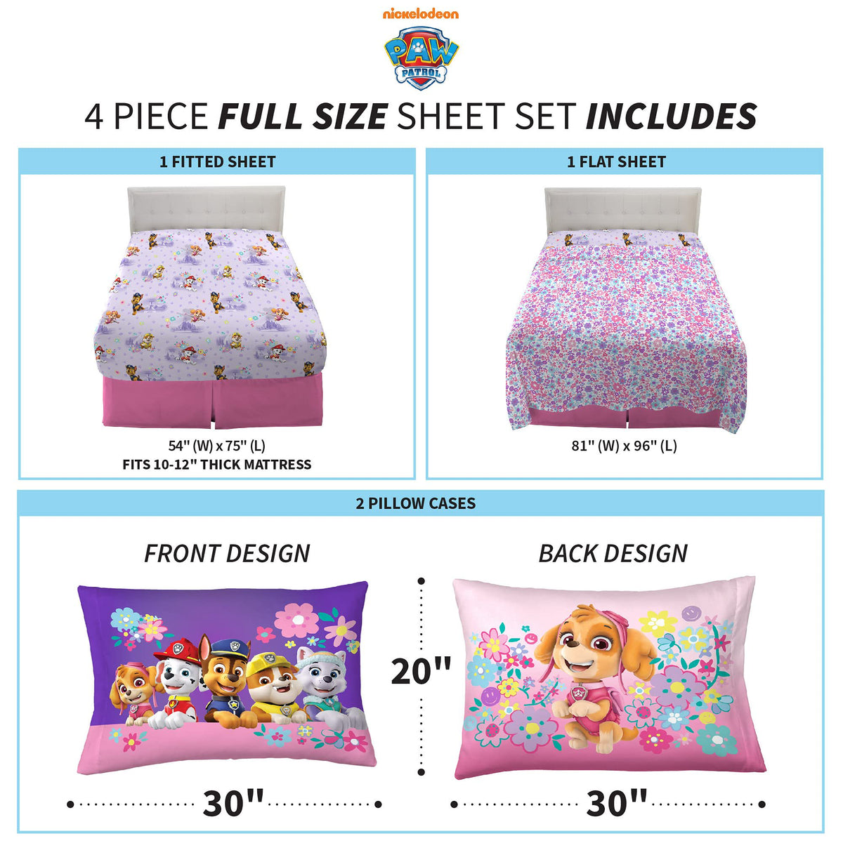 Franco Kids Bedding Paw Patrol Girls Full Size Sheet Set