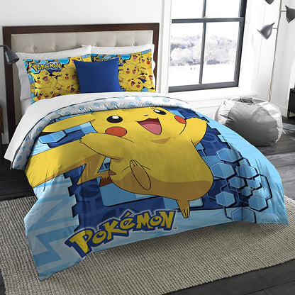 Pokémon Comforter and 2 Shams Set, 72 inches X 86 inches, Big Pika