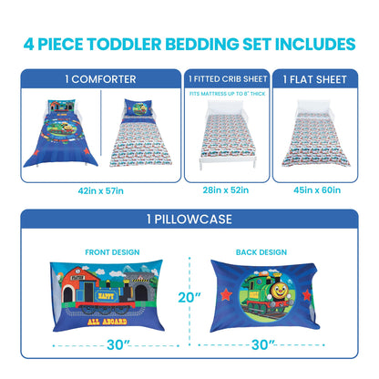 Todays Kids Monster Trucks Toddler Bedding Set for Boys - 4-Piece Toddler Bed Comforter Sets for Boys, Reversible Comforter & Pillowcase, Flat Sheet, Fitted Sheet, Breathable & Super Soft Microfiber