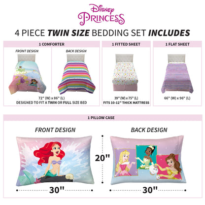 Disney Princess Ariel Twin Comforter & Sheets, 4 Piece Set
