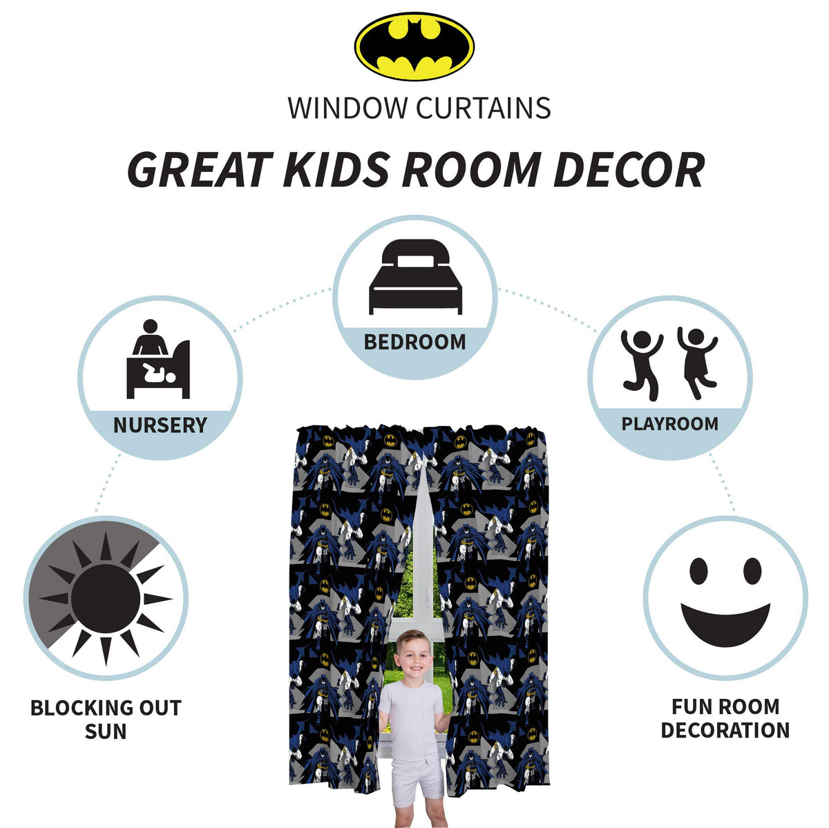 Franco Kids Batman Window Curtains Drapes Set, 82 in x 63 in