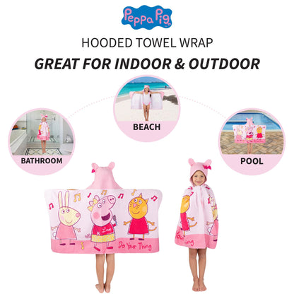 Peppa Pig Kids Bath/Pool/Beach Cotton Terry Hooded Towel Wrap, 24 in x 50 in