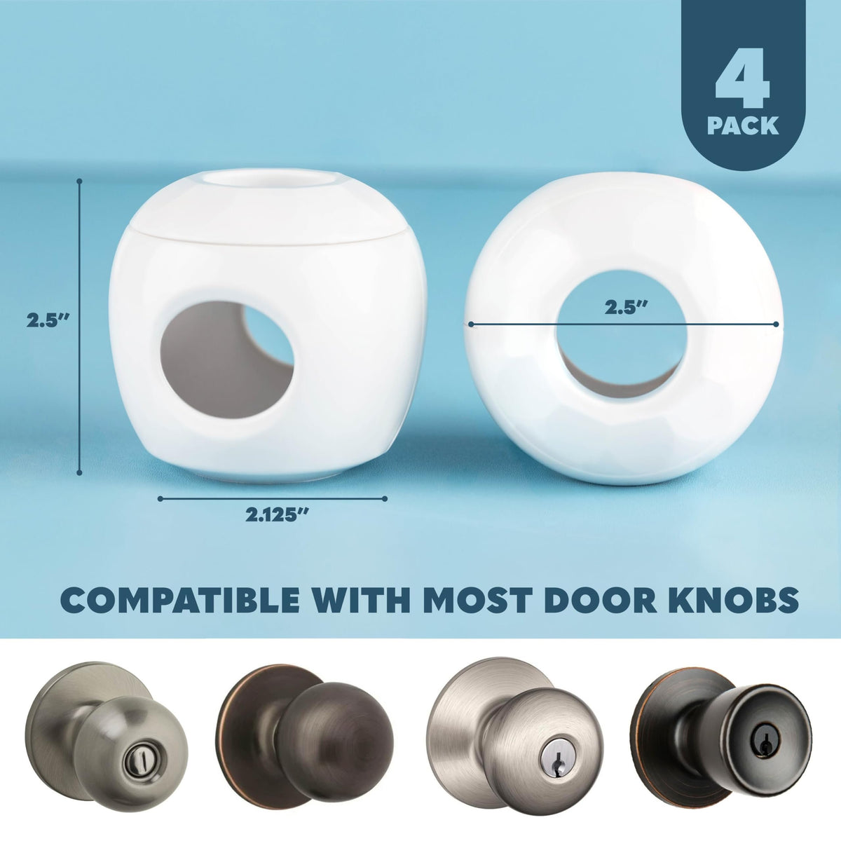 Todays Kids Baby Proofing Door Knob Covers 4 Pack - Easy to Install Child Safety Locks for Doors, Durable & Reusable Child Proof Door Lock, Dual-Lock & Versatile Design, Fits Round Doorknobs, White