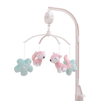 NoJo Sweet Forest Friends Fox and Flowers Plush Musical Mobile, Pink and Aqua