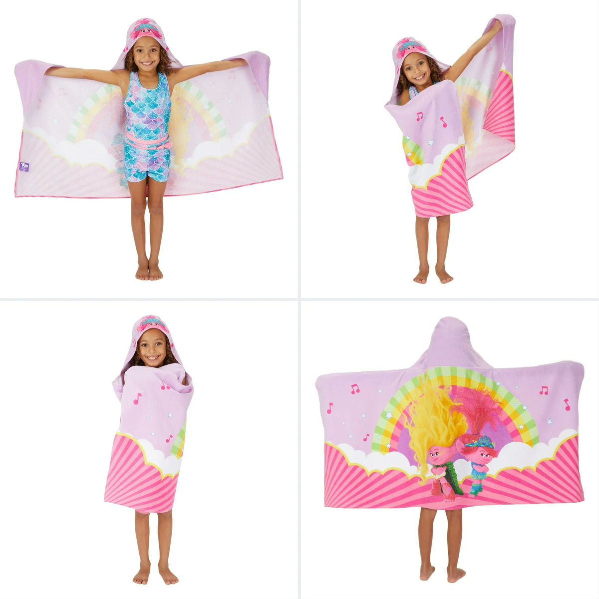 Franco Kids Trolls Bath and Beach Cotton Terry Hooded Towel Wrap, 24 in x 50 in