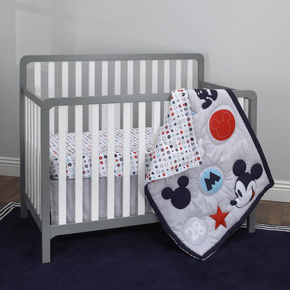 Disney Minnie Mouse Pretty in Pink 3 Piece Nursery Crib Bedding Set, Pink, Grey, Rose