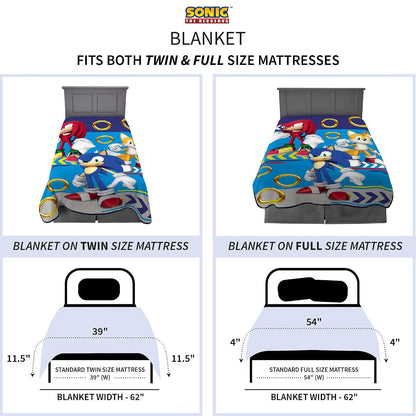 Franco Kids Sonic The Hedgehog Plush Micro Raschel Blanket, 62 in x 90 in