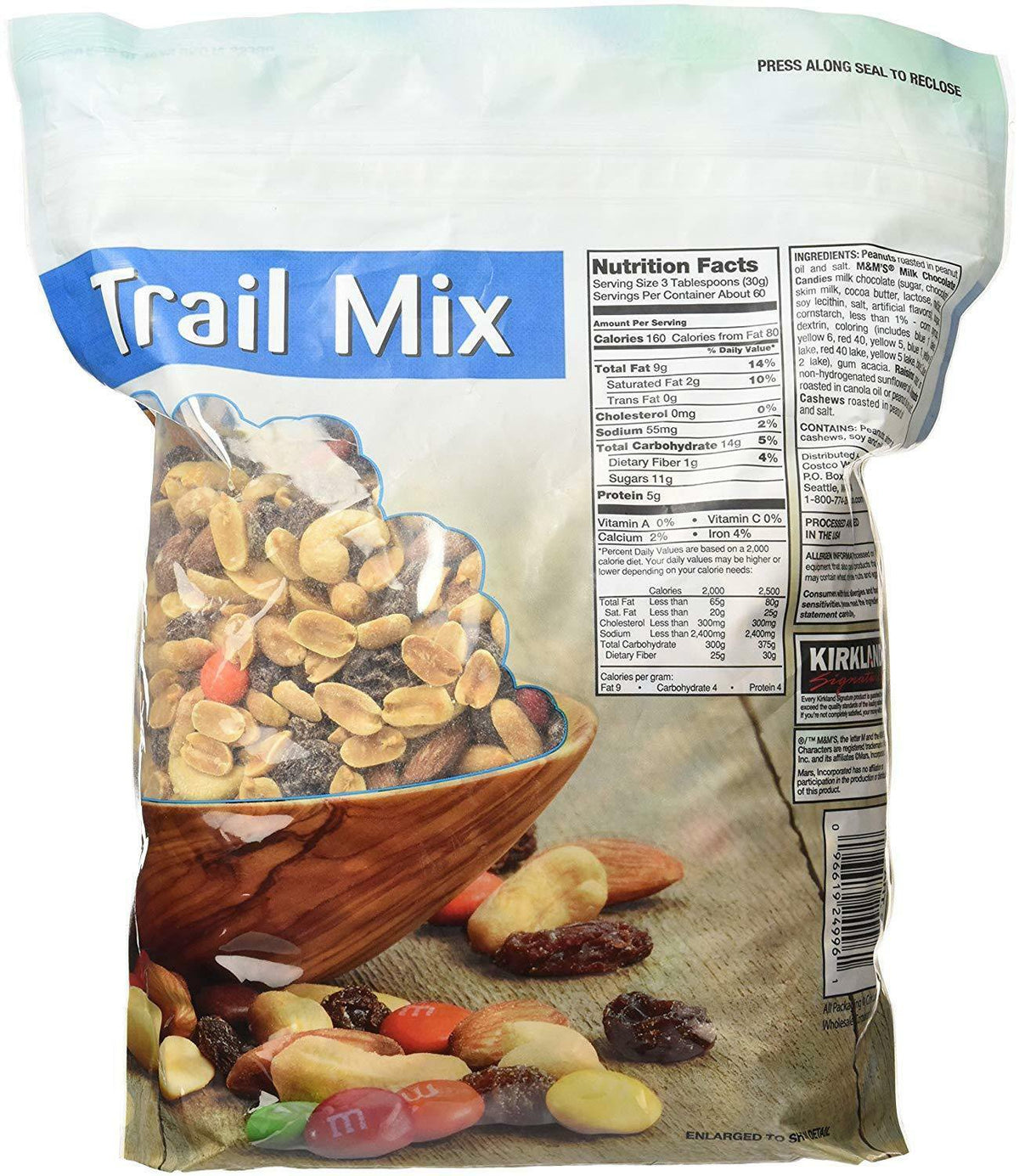 Kirkland Signature Trail Mix, Peanuts, M&M's, Raisins, Almonds, Cashews, 4 Lbs